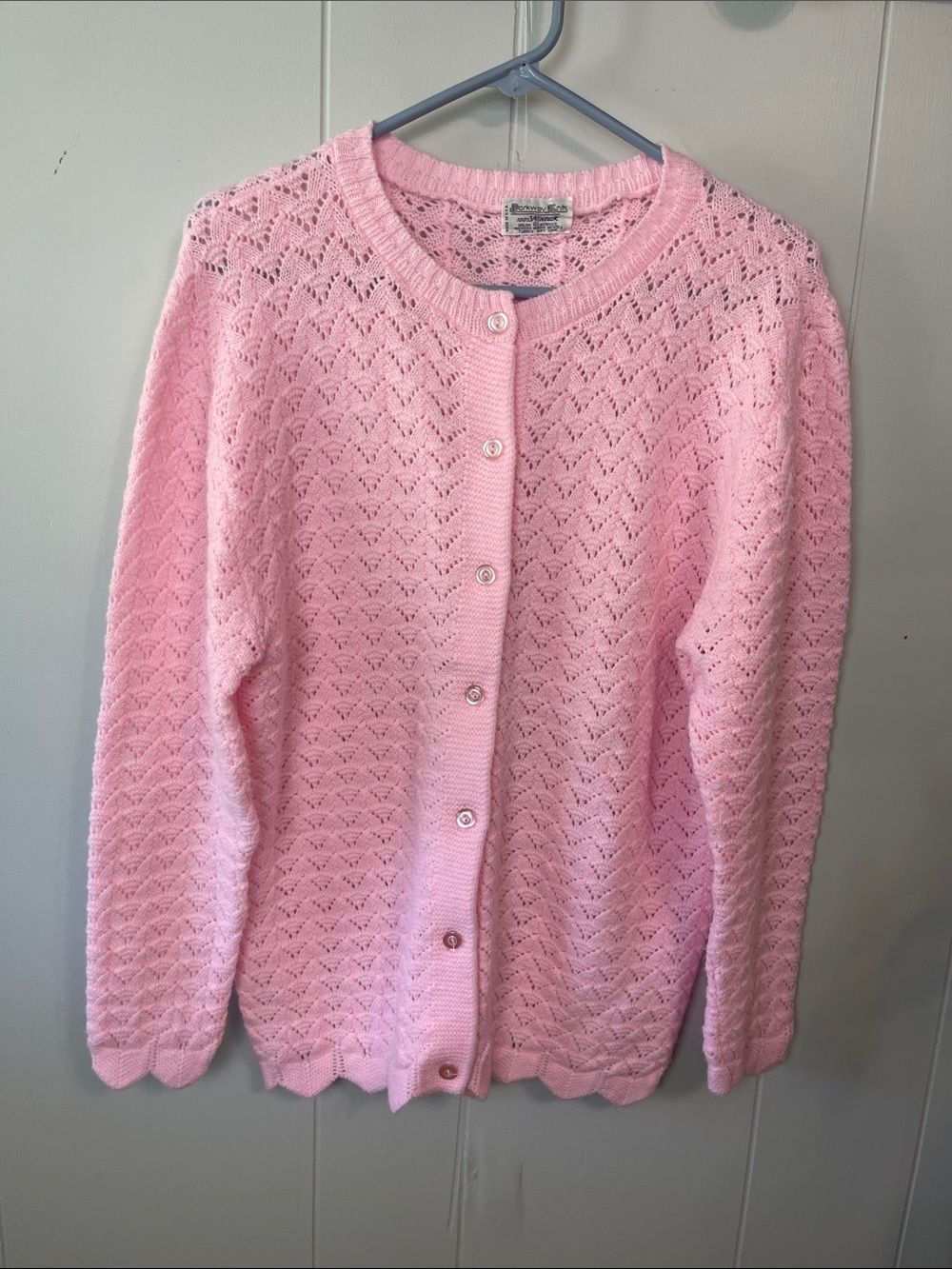 Vintage pink knit crochet cardigan Large